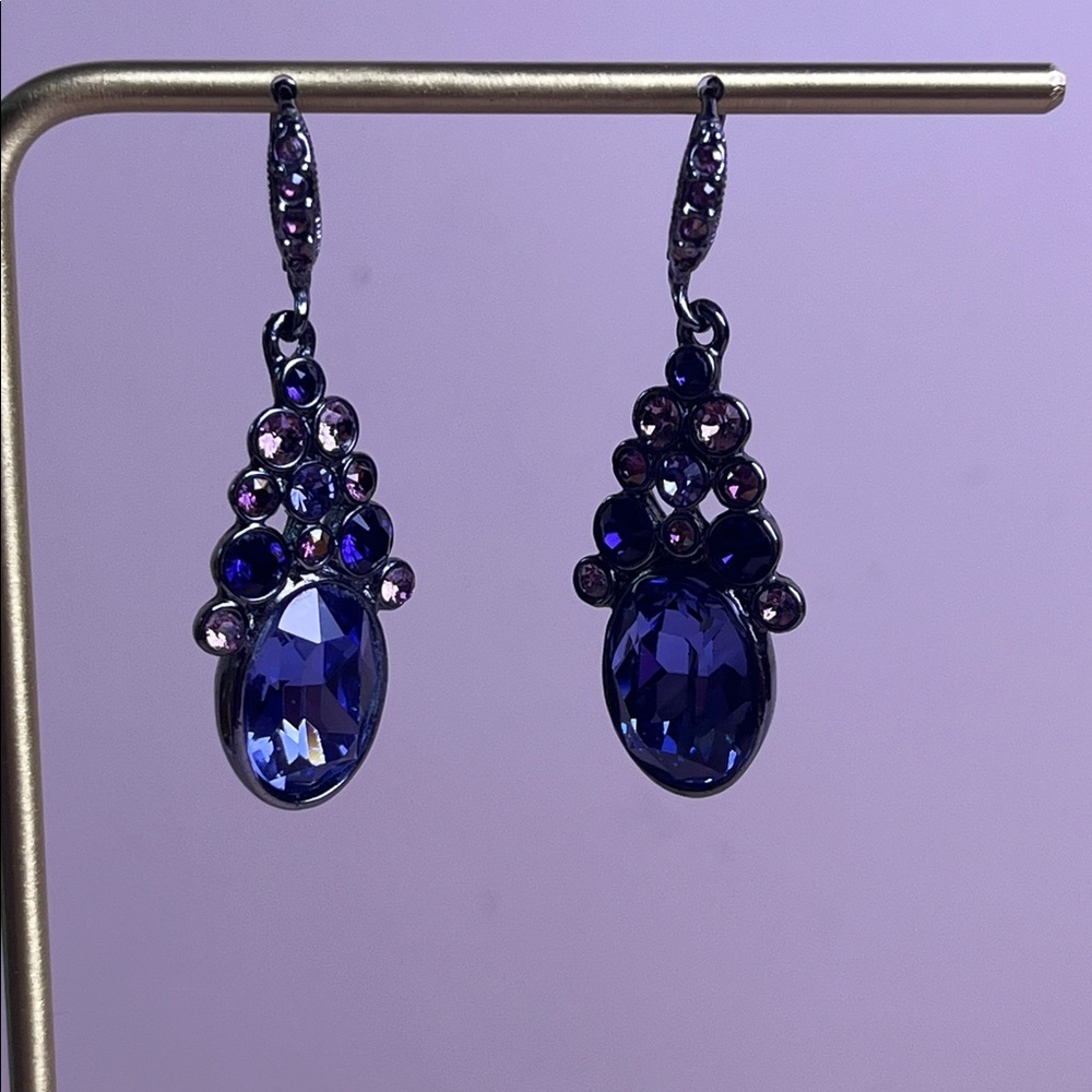 GIVENCHY TEARDROP Leverback Dangle EARRINGSElegant Blue and Purple Drop Earrings - Picture 4 of 8